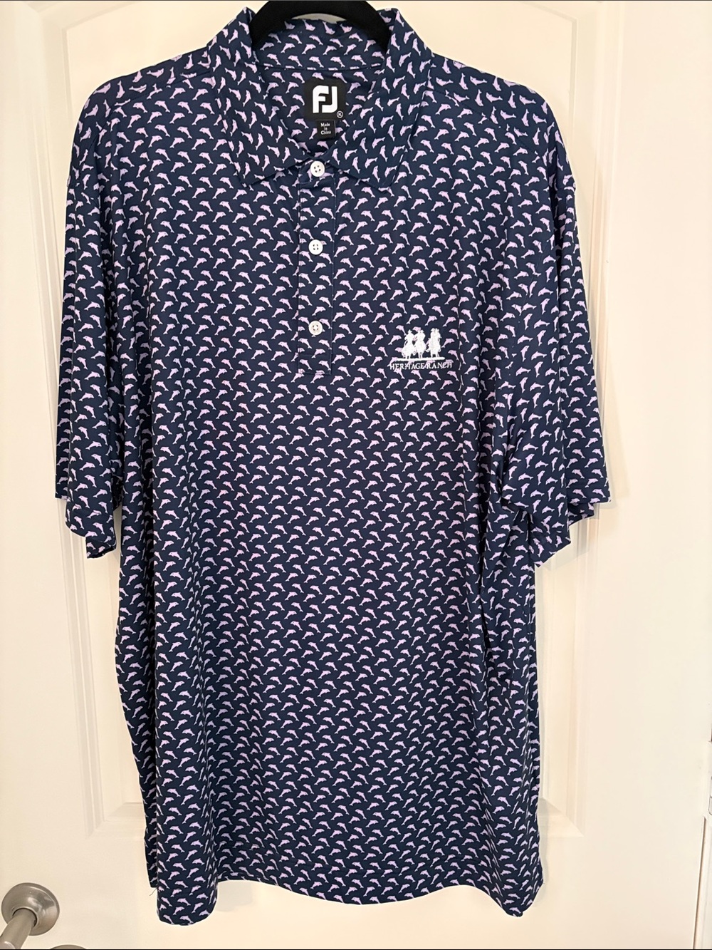 FootJoy Navy Polo with Light Pink All-Over Print - Men's